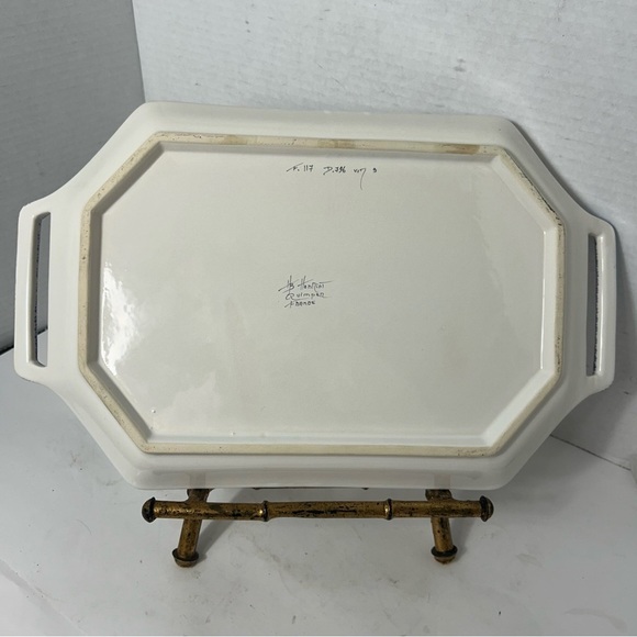 Vintage Henriot Quimper France Ceramic Serving Platter Signed Floral Handpainted - Picture 4 of 6